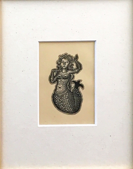 長谷川潔 砂の枕 木版画