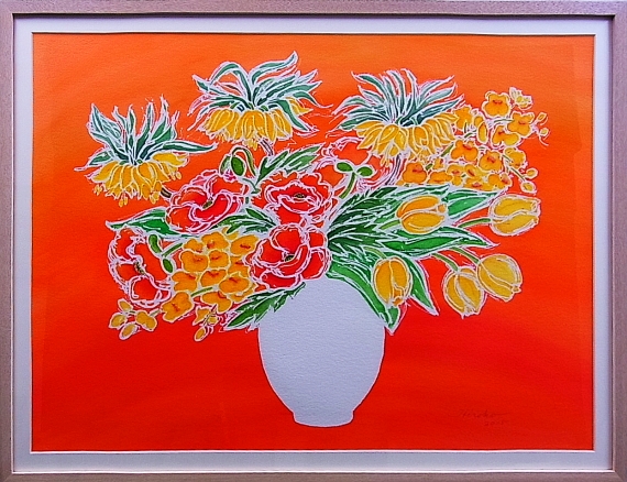 高木弘子　花達の宴　水彩画　58×76cm
