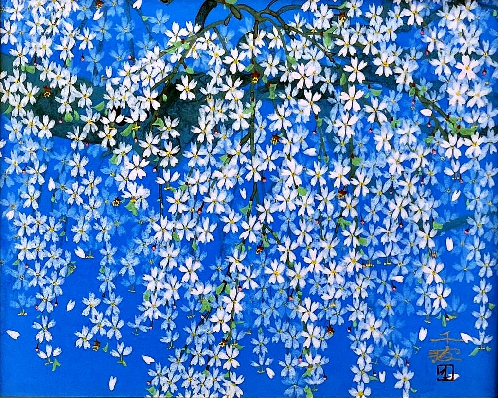 中島千波  しだれ桜  6号  日本画